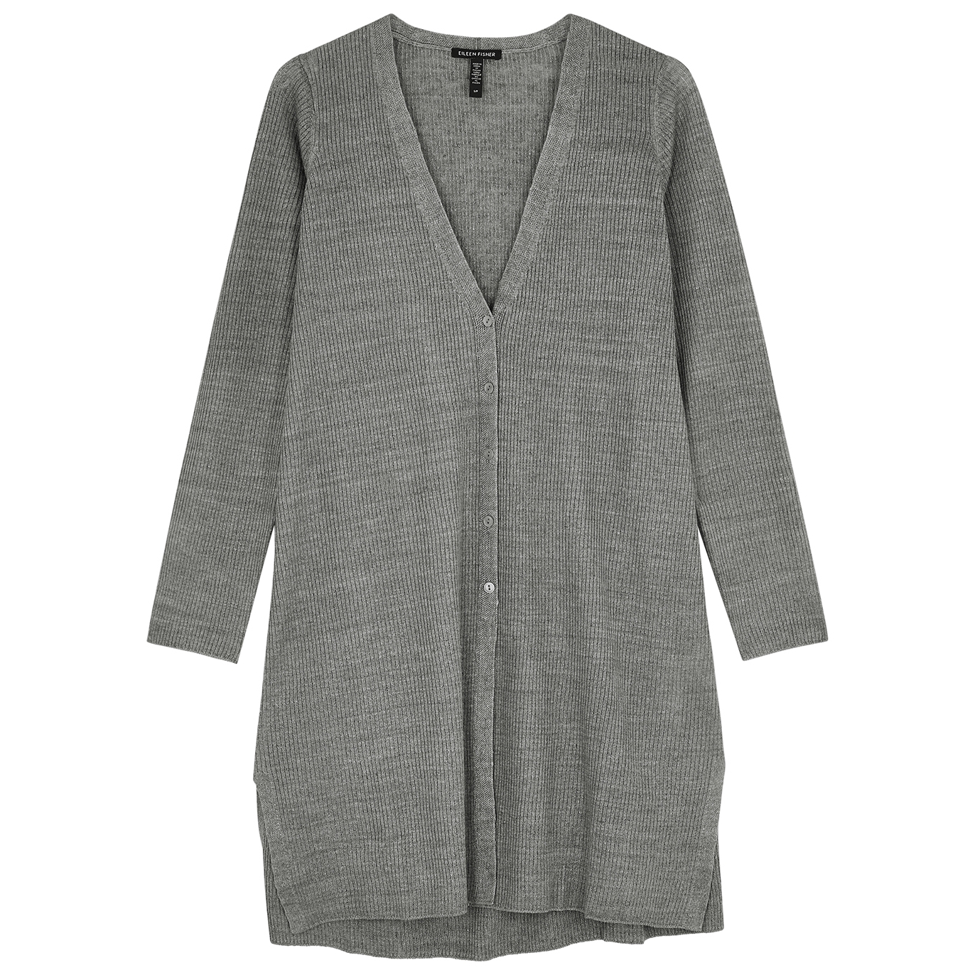 Eileen Fisher Grey Ribbed Linen Cardigan - XS