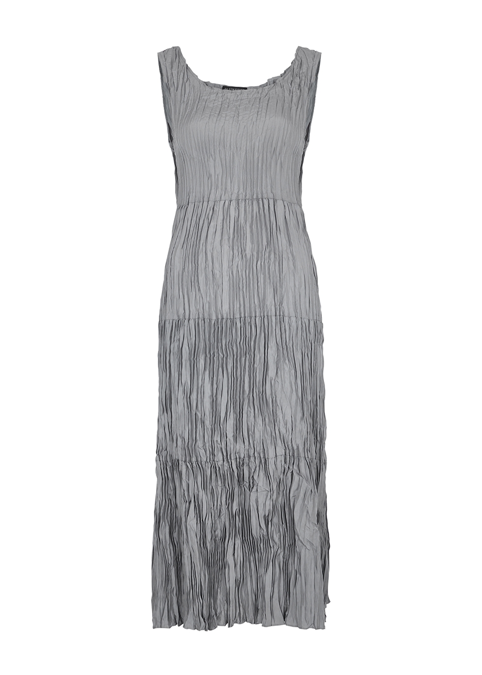 EILEEN FISHER Grey plissé silk midi dress - Harvey Nichols