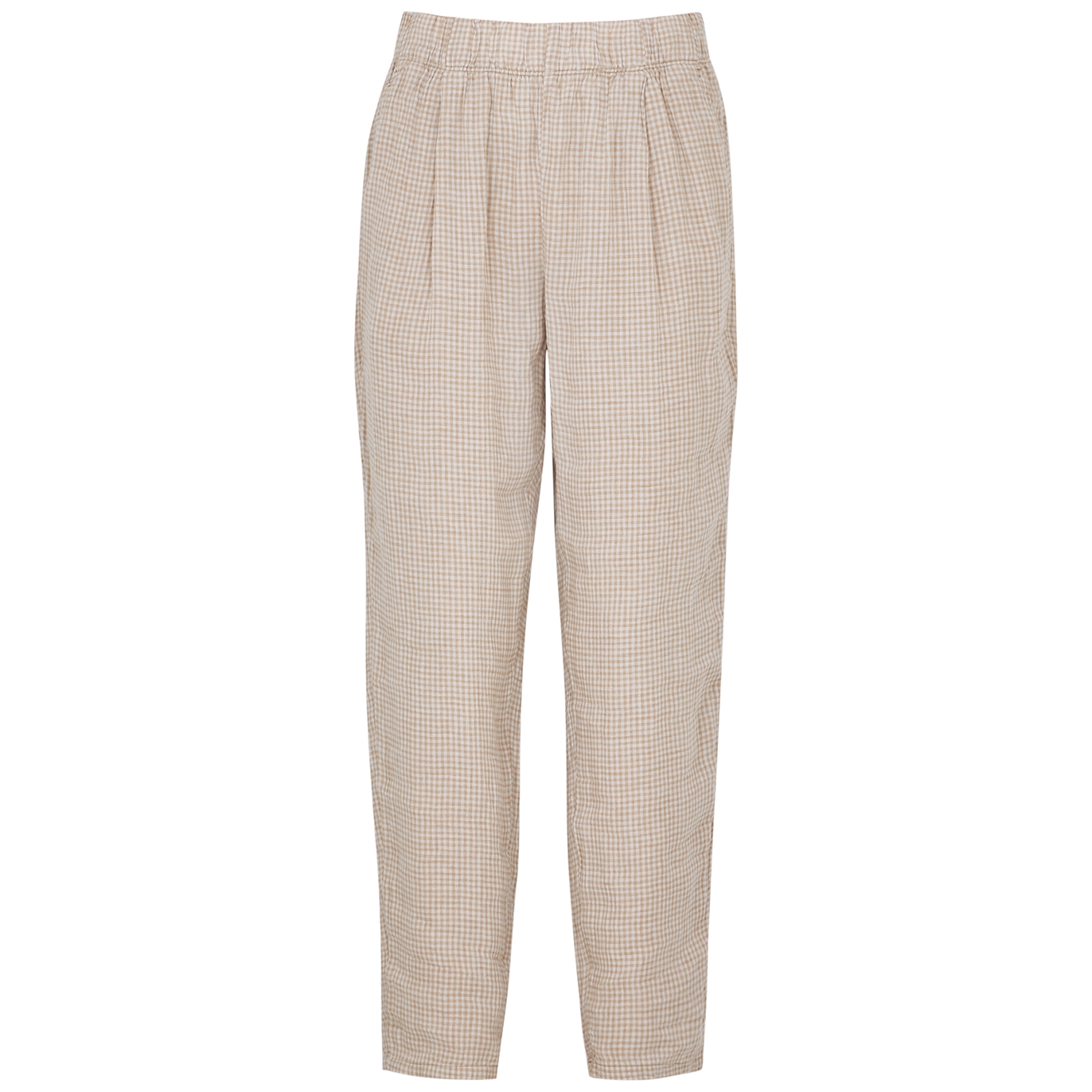 Eileen Fisher Sand Gingham Linen Trousers - Beige - S