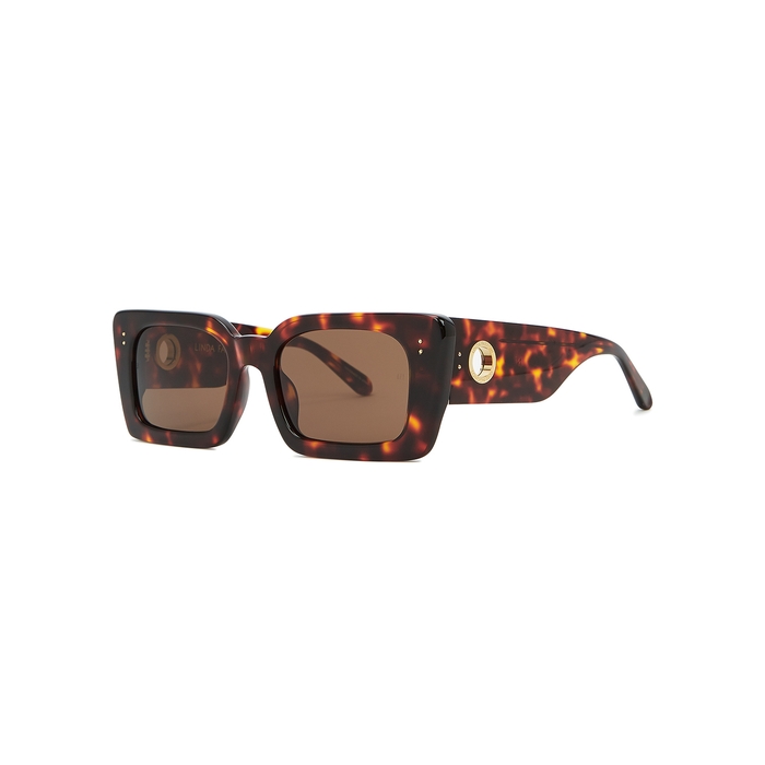 Linda Farrow Luxe Nieve Tortoiseshell Rectangle-frame Sunglasses In Brown