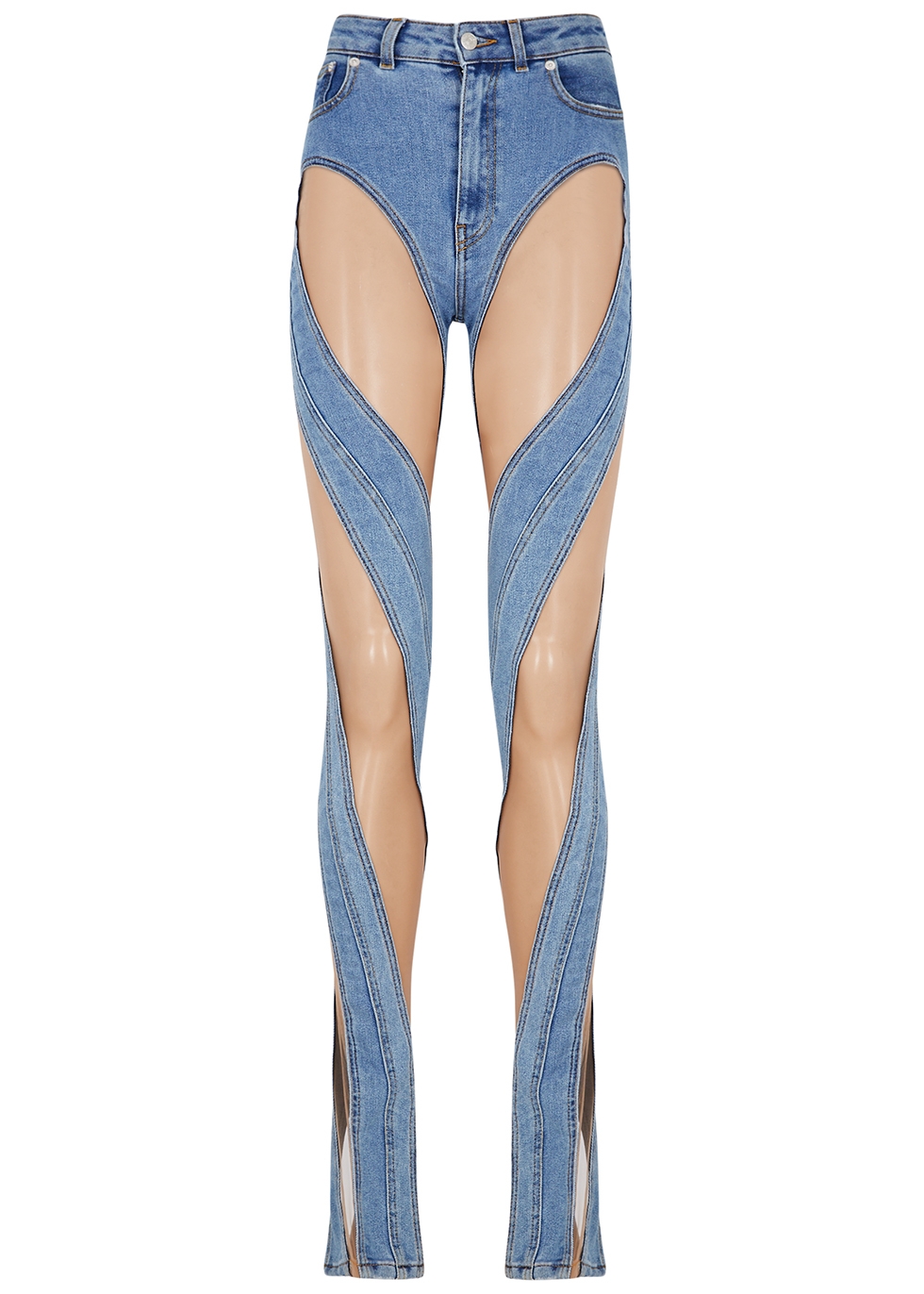 Mugler Spiral blue panelled skinny jeans