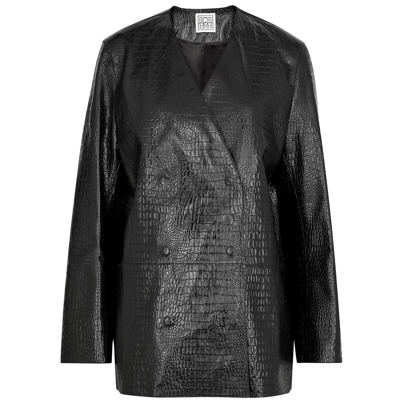 Totême Black Crocodile-embossed Leather Jacket - 10