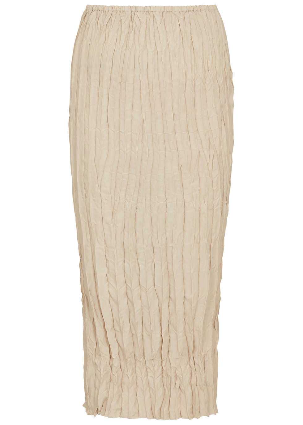 Stone crinkled silk midi skirt