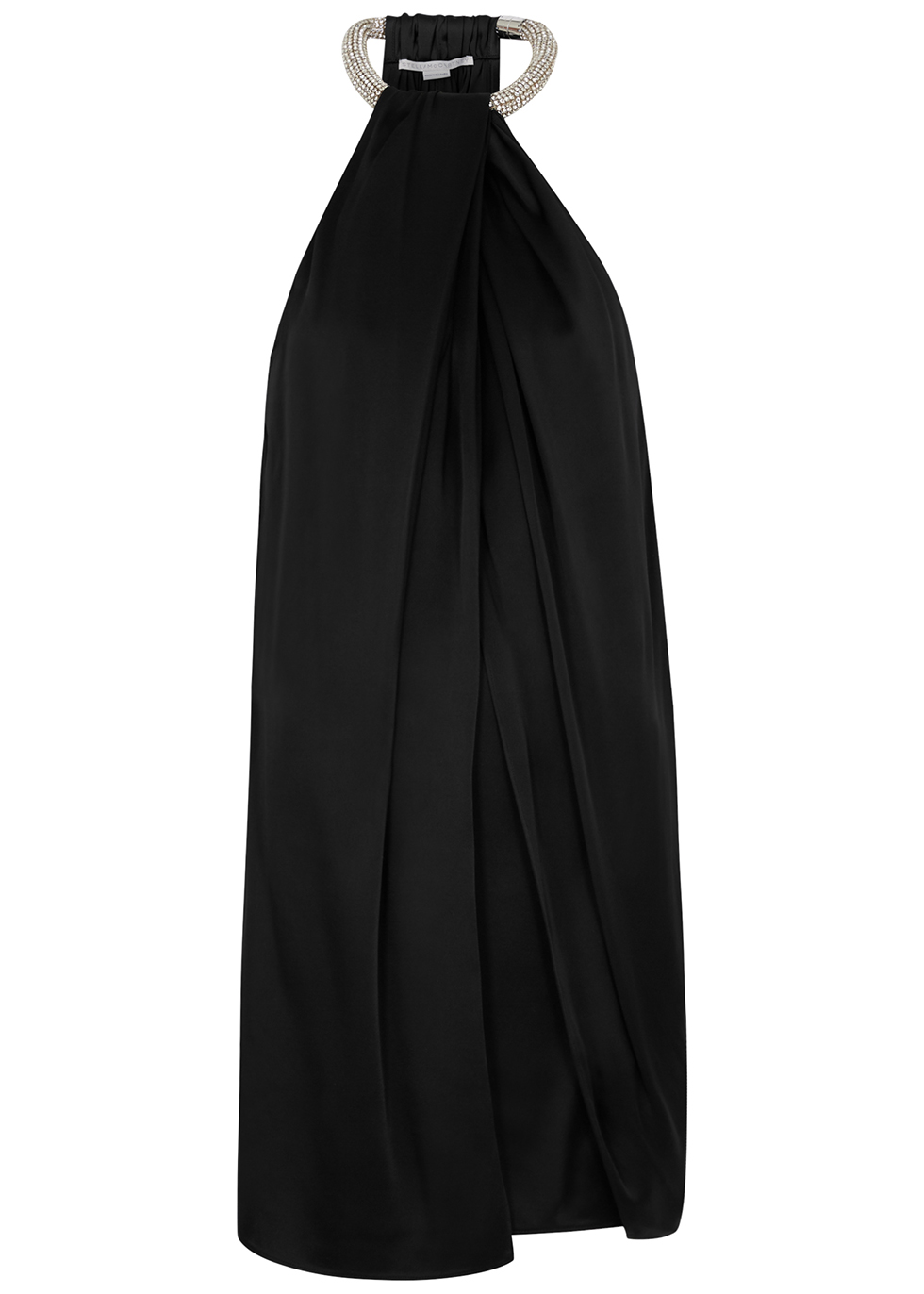 Black embellished halterneck satin dress
