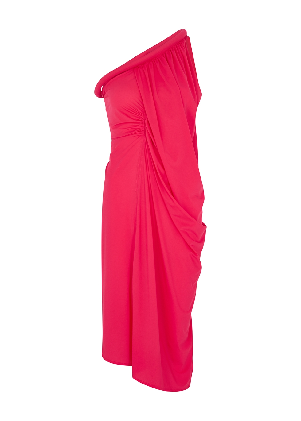 Pink one-shoulder ruched stretch-jersey dress Harvey Nichols Women Clothing Dresses Casual Dresses 
