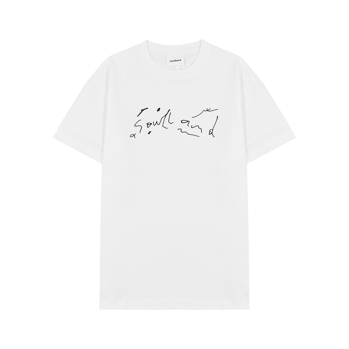 Soulland Scribble White Logo-print Cotton T-shirt