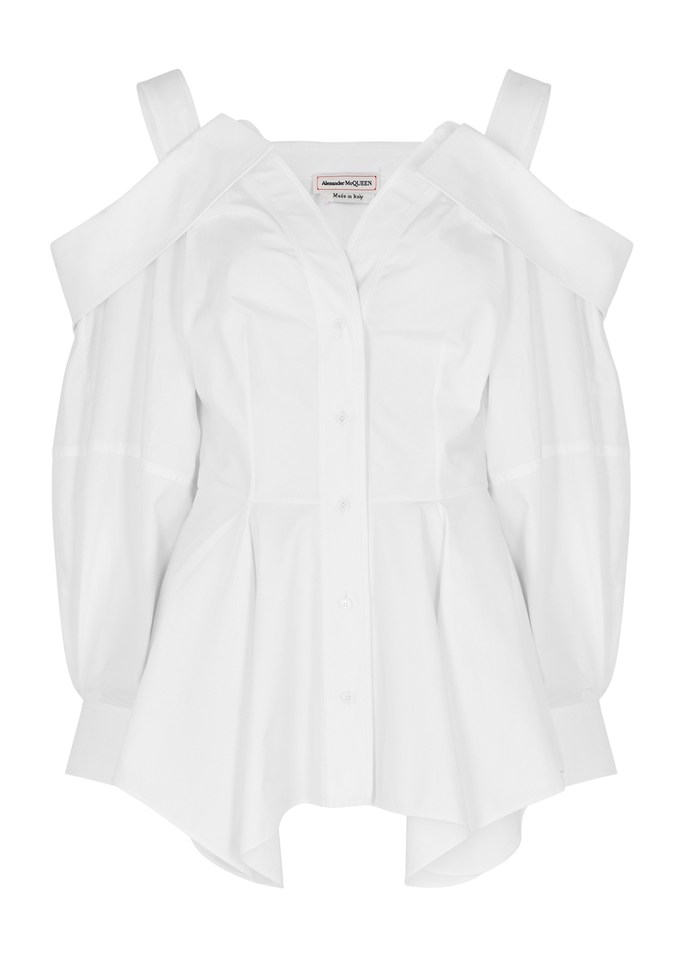 Alexander McQueen Deconstructed white peplum cotton shirt