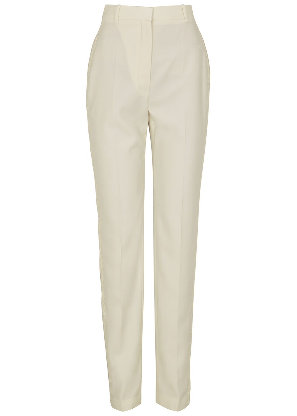 Ivory lace-trimmed wool trousers