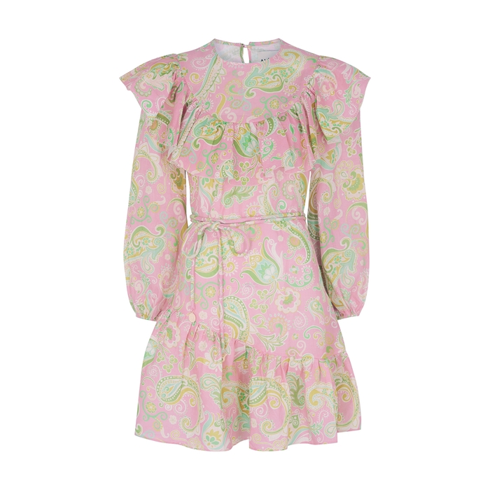Alemais Marta Pink Printed Linen Mini Dress | ModeSens