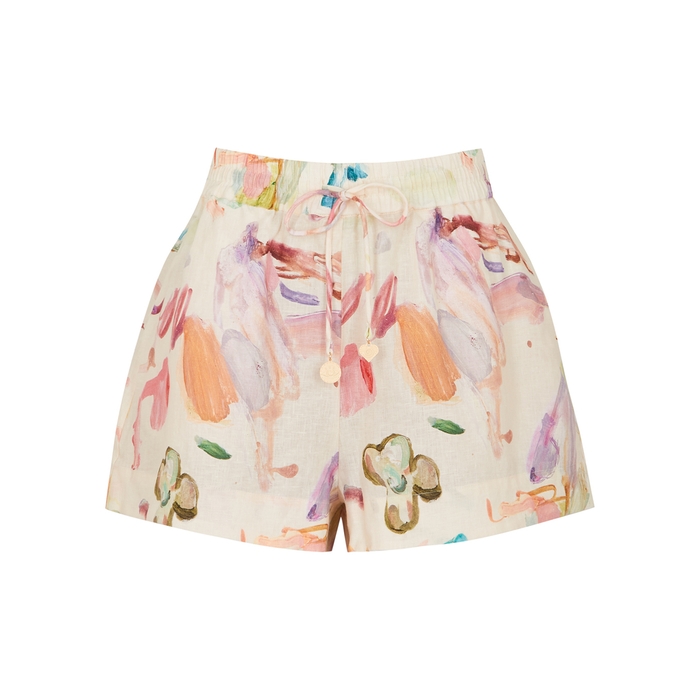 Alemais Annie Abstract-pattern Mid-rise Linen Shorts In Rose