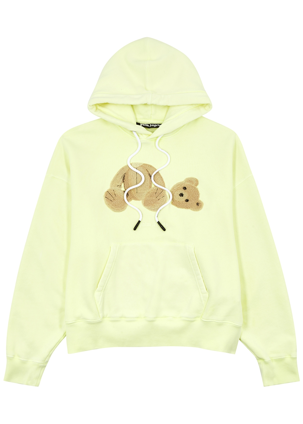 Yellow bear-appliquéd hooded cotton sweatshirt
