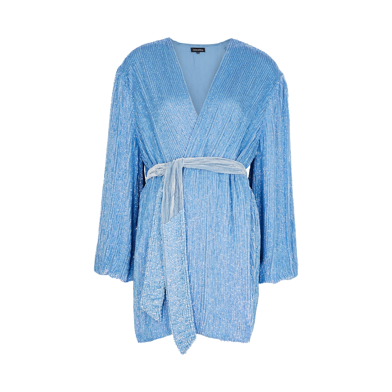 Retrofête Gabrielle Blue Sequin Wrap Dress - S