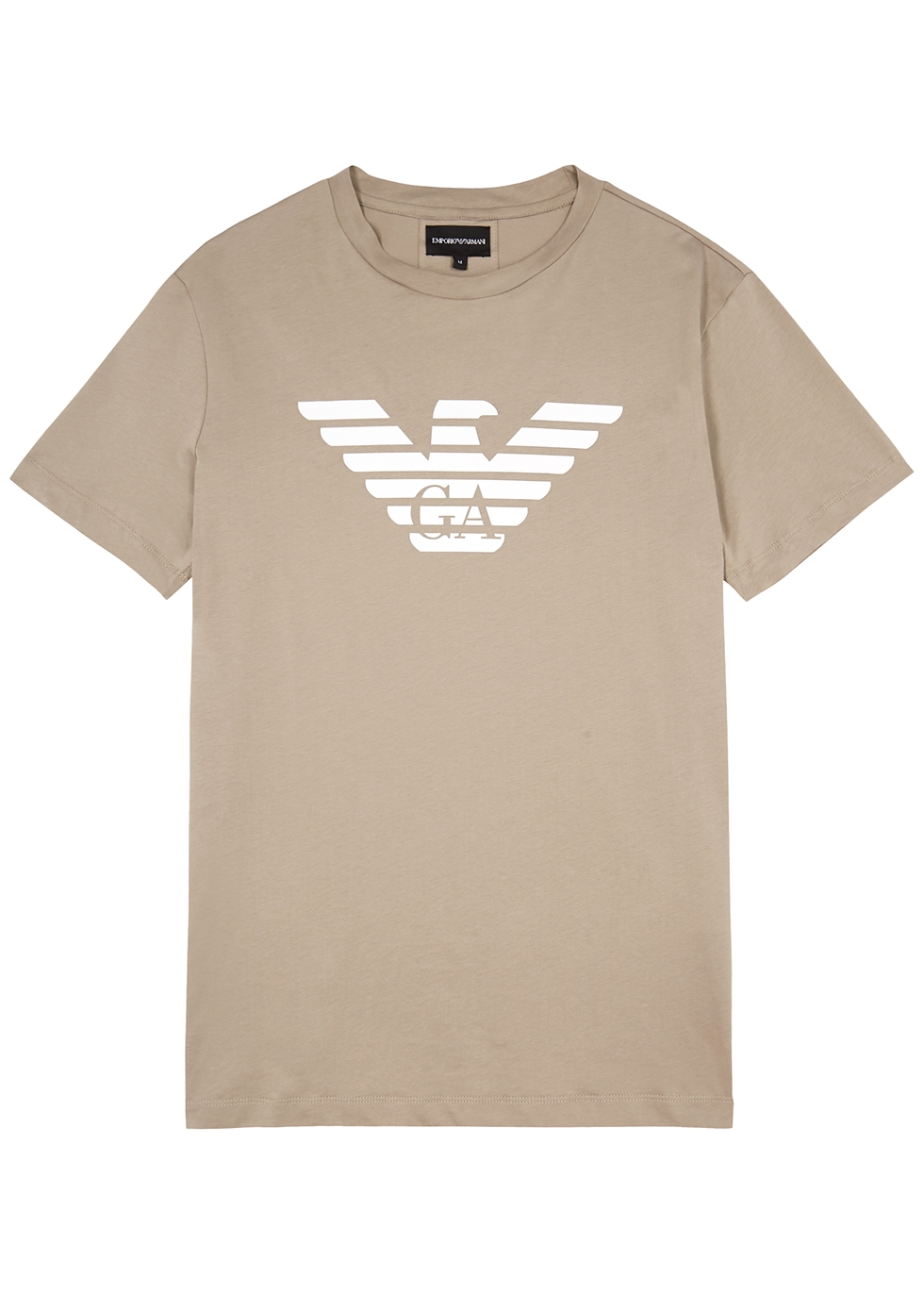 Emporio Armani Taupe logo-print cotton T-shirt - Harvey Nichols