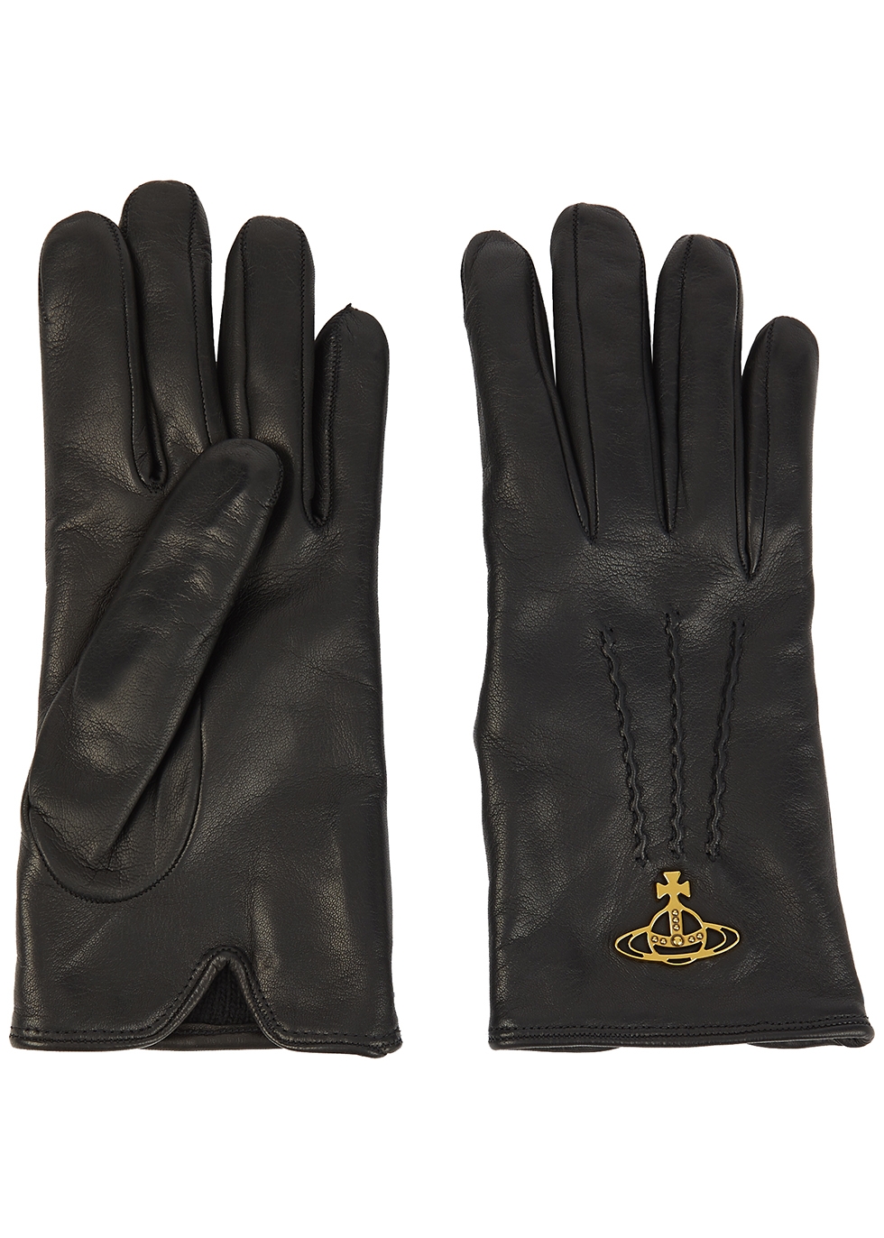 Vivienne Westwood Orb black leather gloves