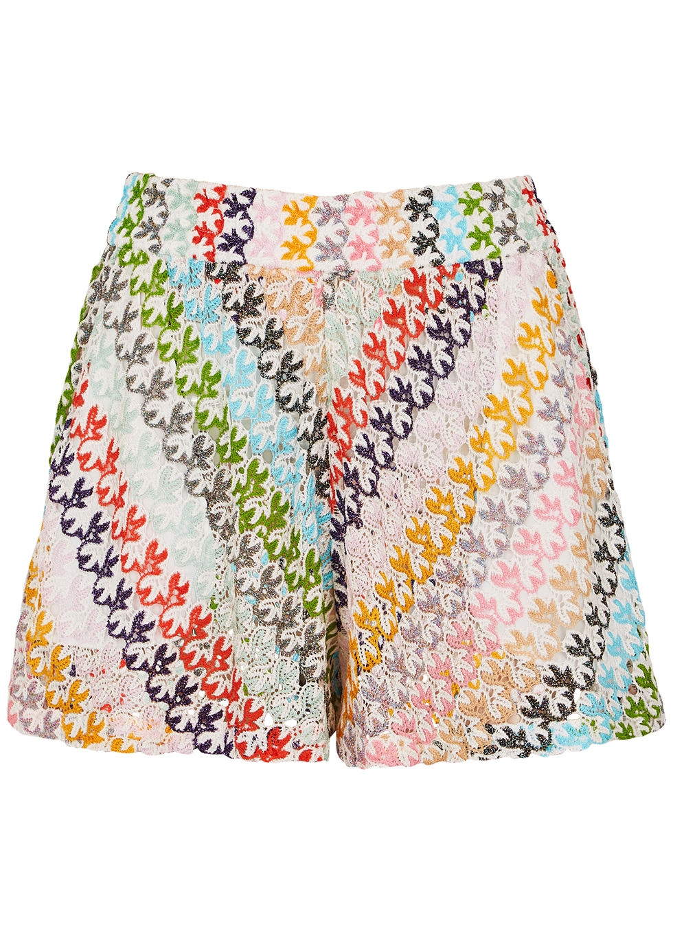 Patterned open-knit shorts