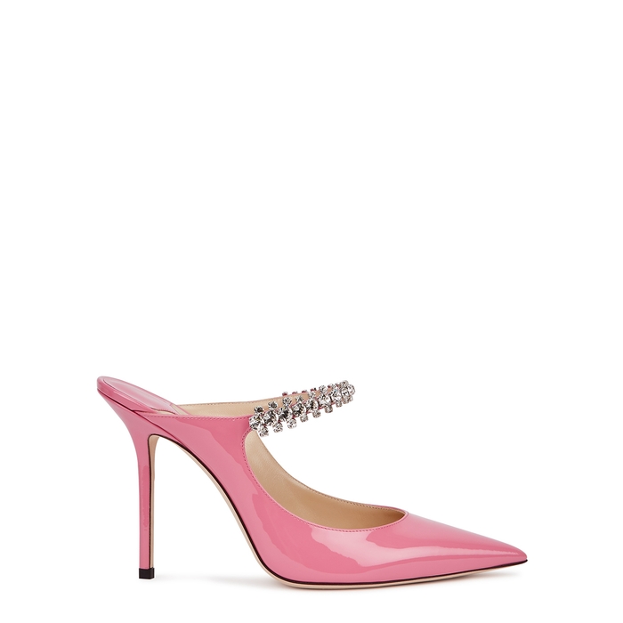 Jimmy Choo Bing 100 Pink Embellished Patent Leather Mules