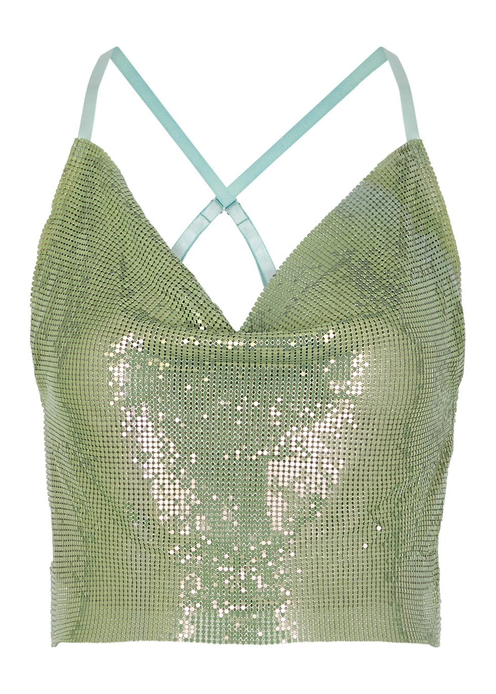 Poster Girl Bambi Green Iridescent Cropped Chainmail Top | ModeSens