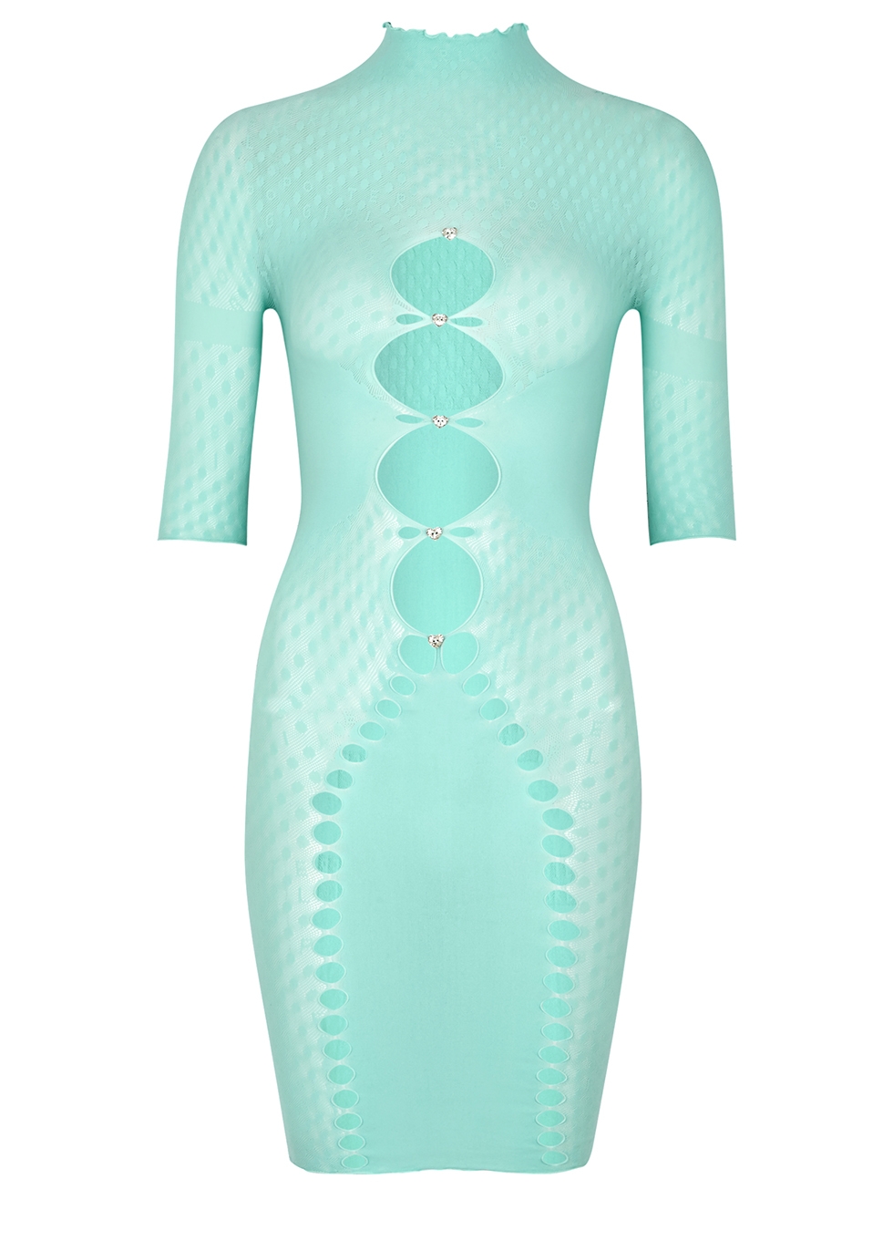 Poster Girl Pandora Turquoise Cut-out Pointelle-knit Mini Dress