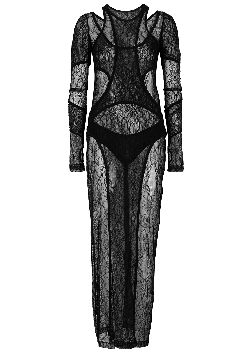Composite black cut-out lace dress
