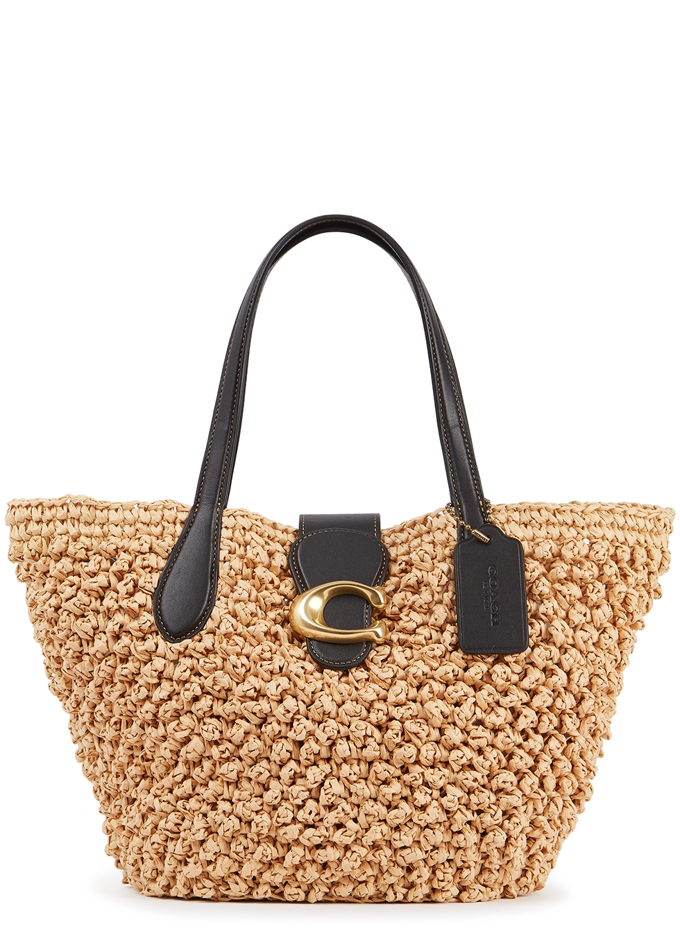 Small sand textured straw tote