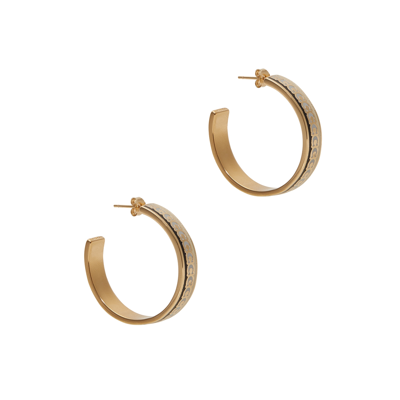 Coach Signature C Large Gold-tone Hoop Earrings - Black - One Size