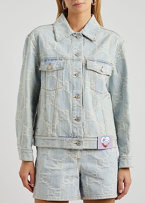 Gucci Blue GG-jacquard embroidered denim jacket - Harvey Nichols