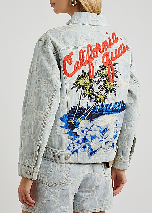 Gucci Blue GG-jacquard embroidered denim jacket - Harvey Nichols