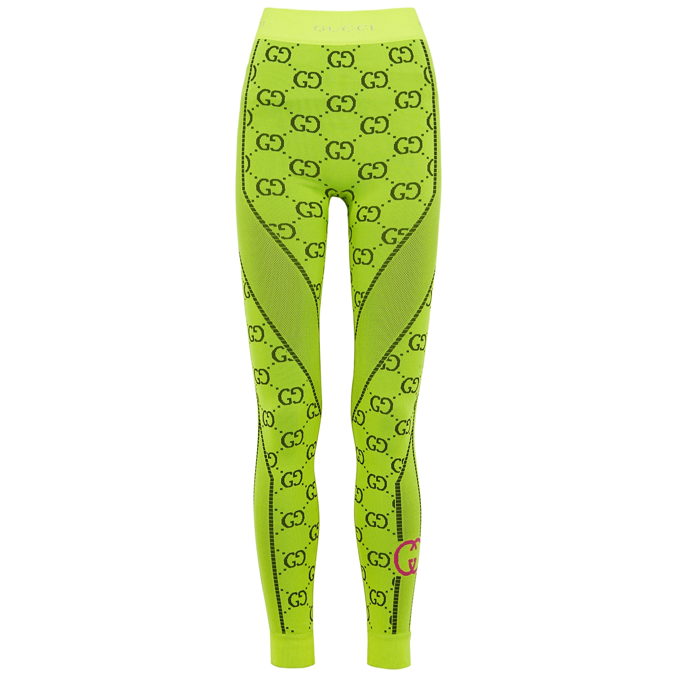 Gucci Neon Yellow GG-intarsia Stretch-knit Leggings - S