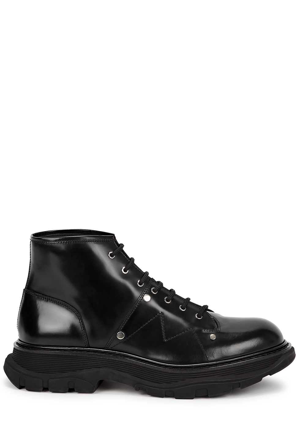 Tread black glossed leather ankle boots