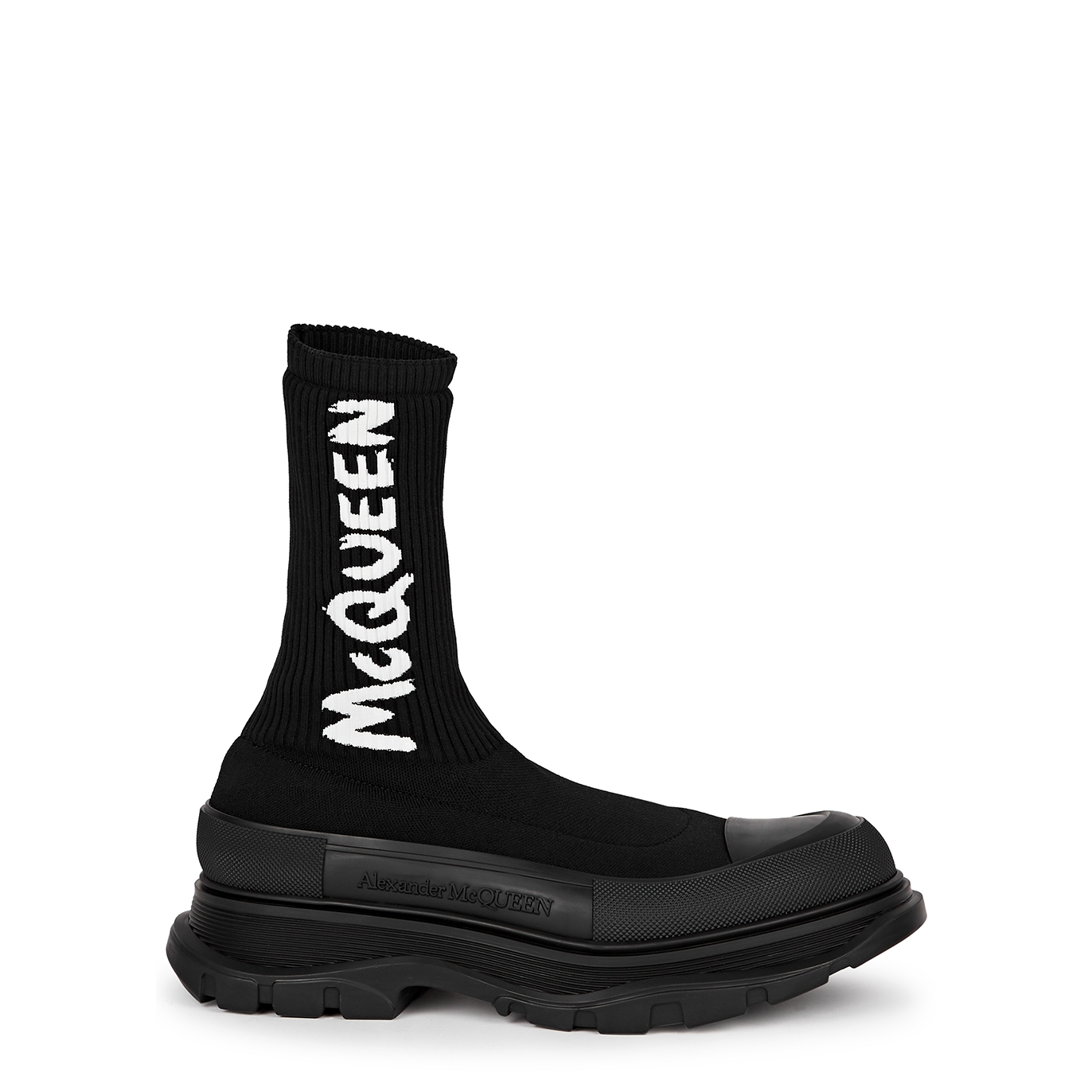 Alexander McQueen Tread Slick Black Knitted Sock Boots - 6