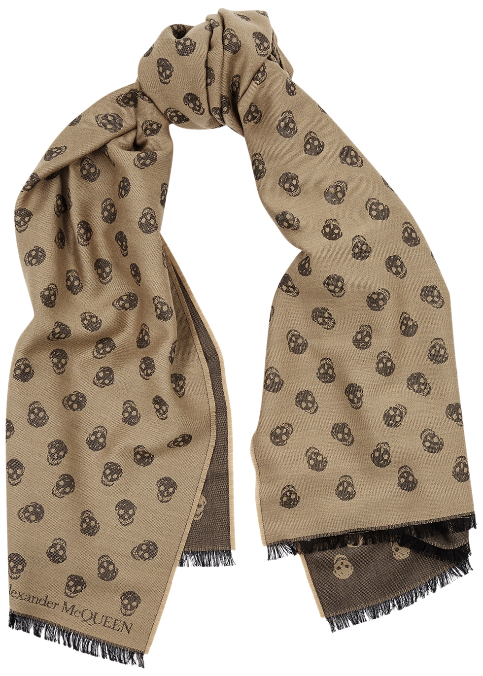 Camel skull-intarsia wool and silk-blend scarf