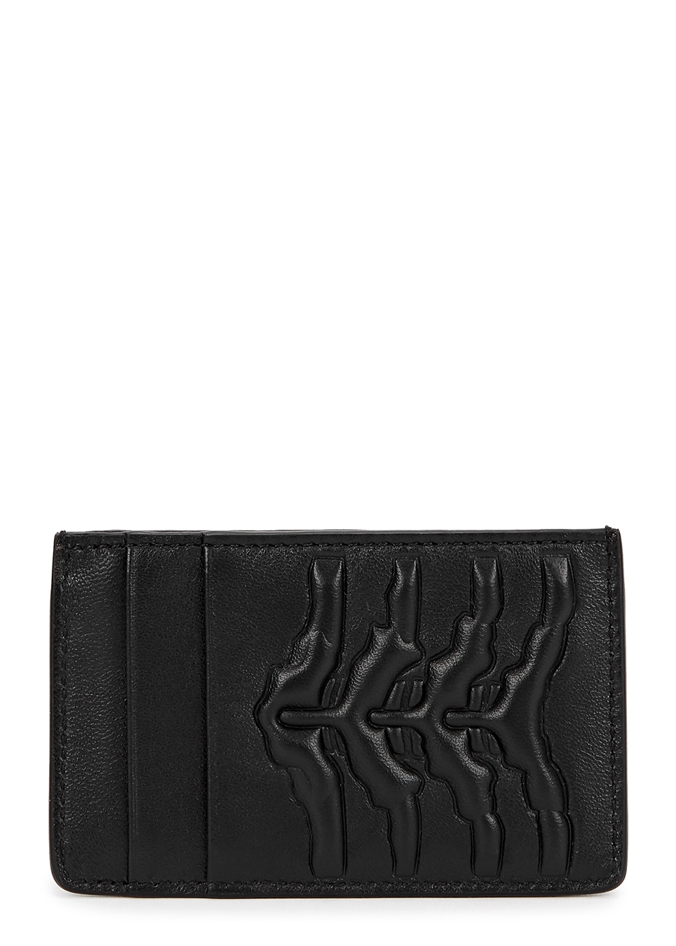 Alexander McQueen Black ribcage-debossed leather card holder