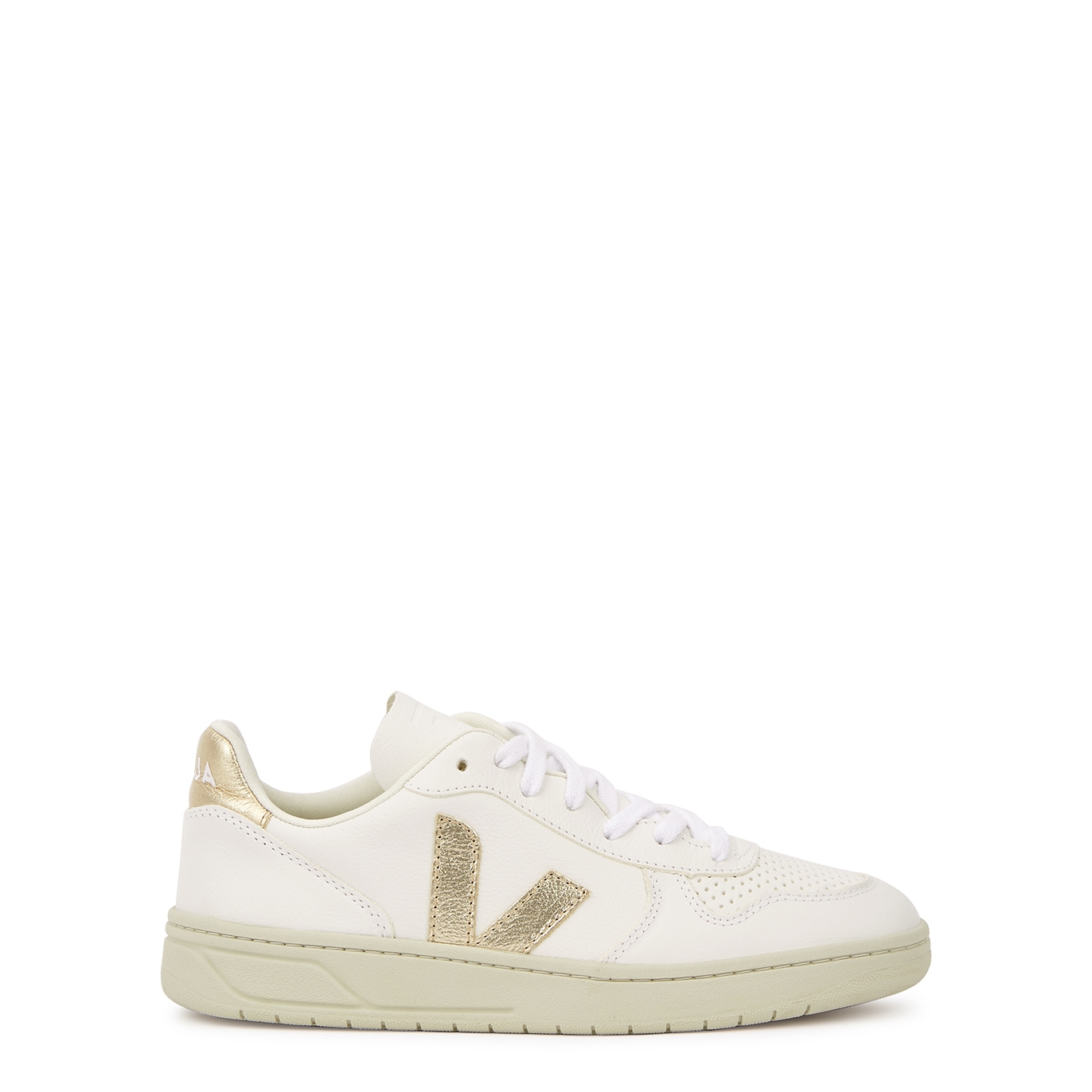Veja V-10 White Leather Sneakers, Sneakers, White, Leather, Round toe - 5