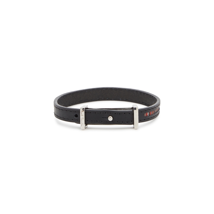 Paul Smith Black Striped Leather Bracelet
