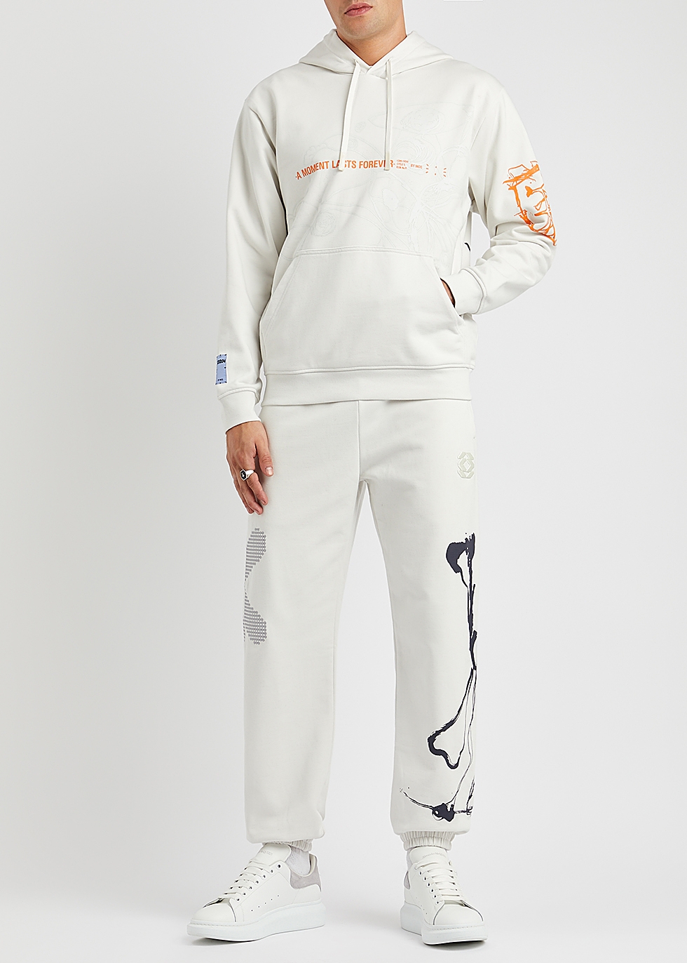 Collecting leaves self Refusal McQ Alexander McQueen Long Now off-white hooded cotton sweatshirt - Harvey  Nichols