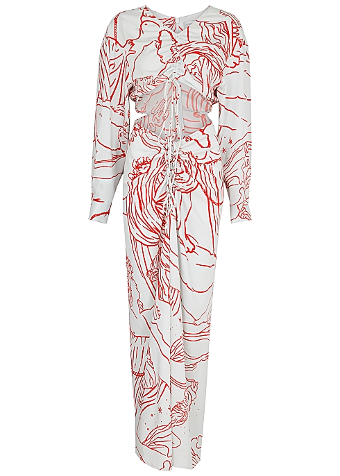 CHRISTOPHER ESBER Disconnect printed ruched cut-out midi dress