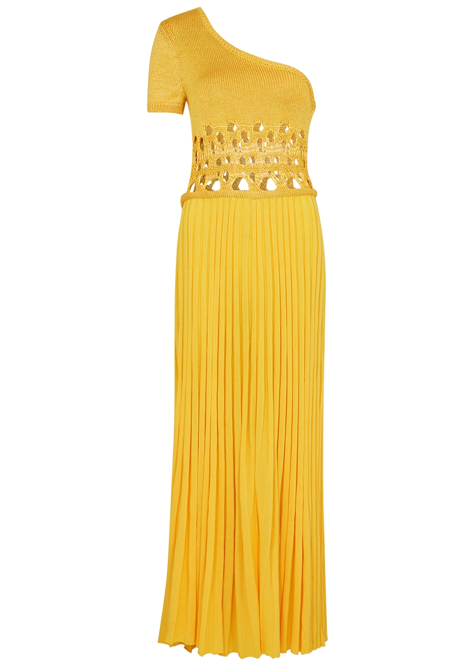 Yellow one-shoulder ribbed-knit dress