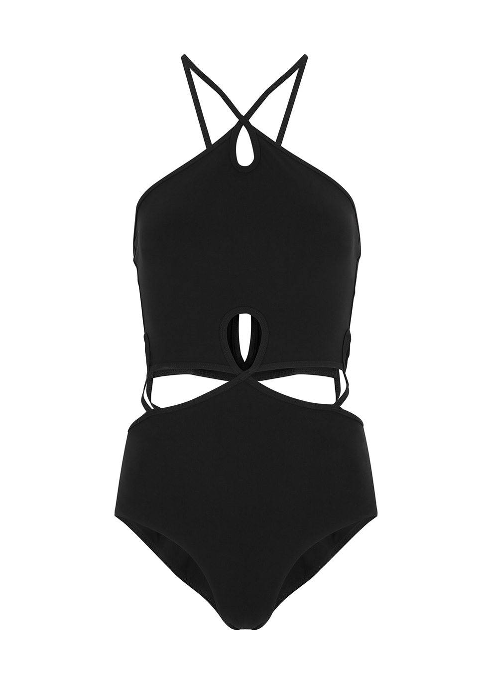 Black halterneck cut-out swimsuit