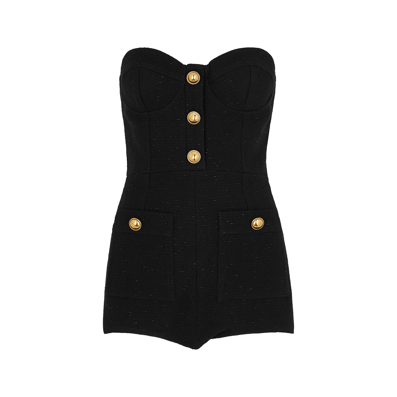 Alessandra Rich Black Strapless Tweed Playsuit - 10