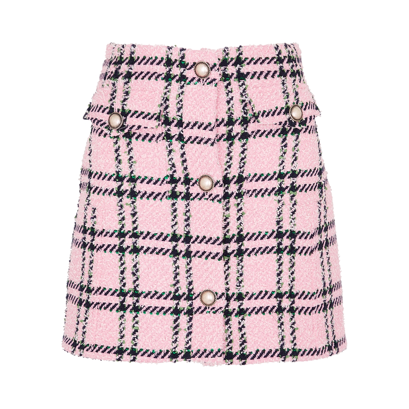 Alessandra Rich Checked Embellished Bouclé Tweed Mini Skirt - Pink - 10