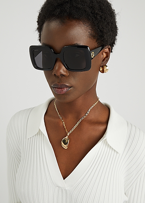 Gucci Black oversized square-frame sunglasses - Harvey Nichols