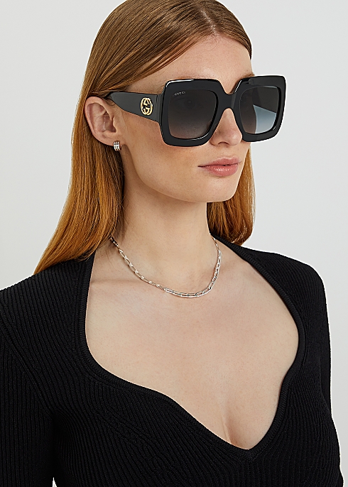 Gucci Black oversized square-frame sunglasses - Harvey Nichols