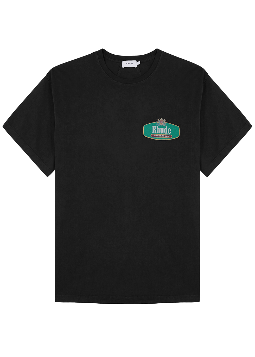 RHUDE Racing Crest black logo cotton T-shirt