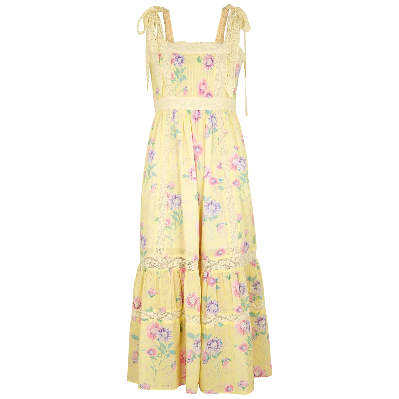 LoveShackFancy Ayala Yellow Floral-print Cotton Midi Dress - 10