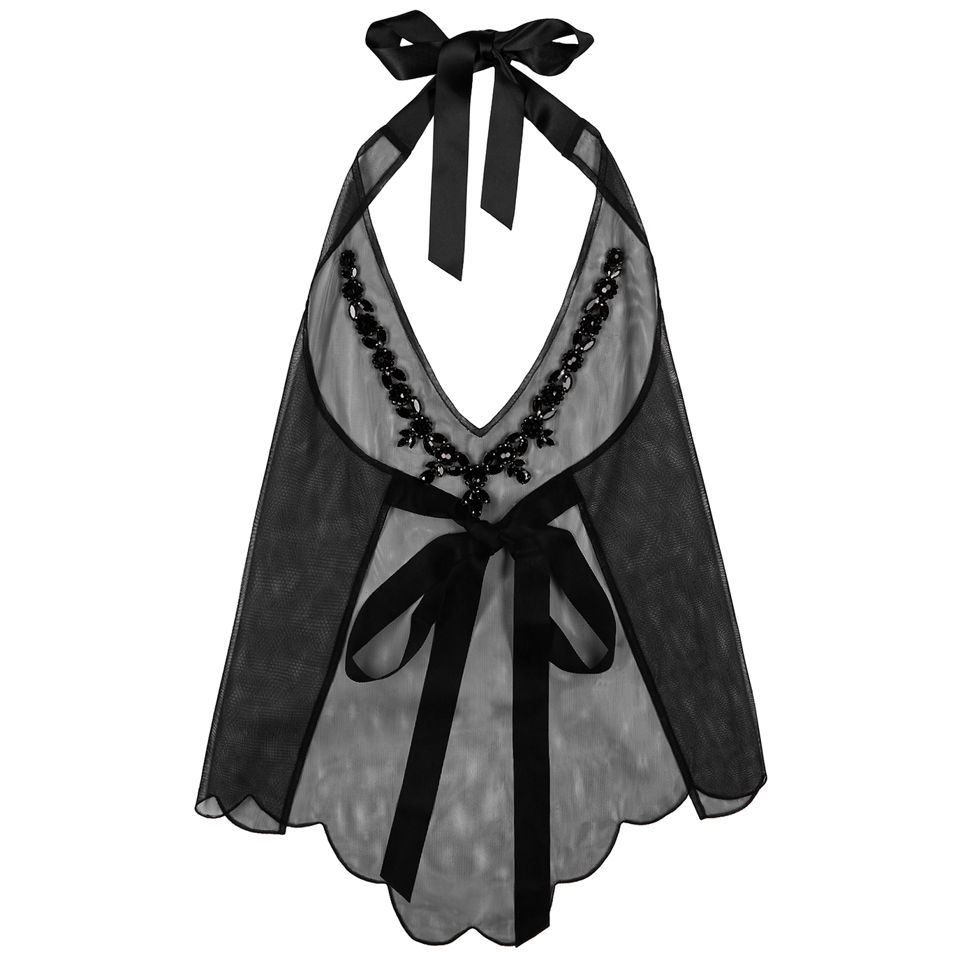 Simone Rocha Black Crystal And Bead-embellished Tulle Bib - One Size