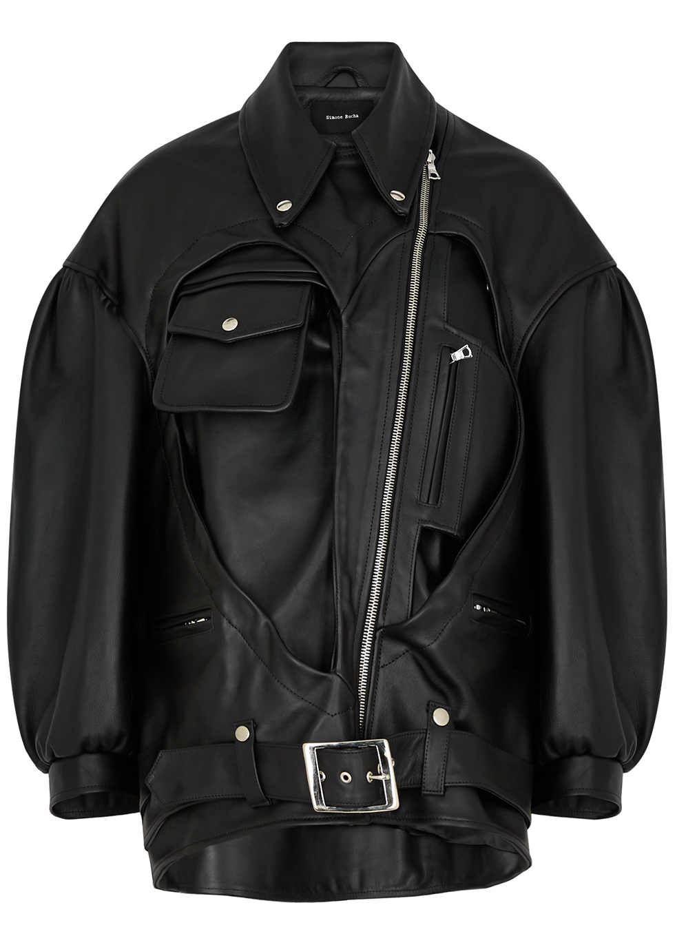 SIMONE ROCHA Black cut-out leather biker jacket