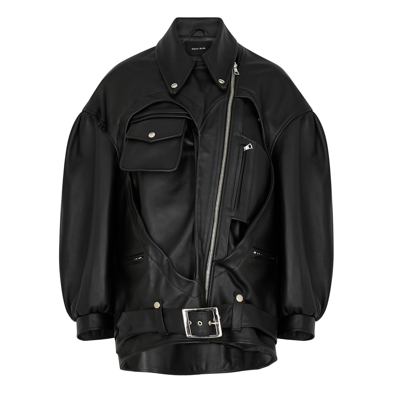 Simone Rocha Black Cut-out Leather Biker Jacket - 12