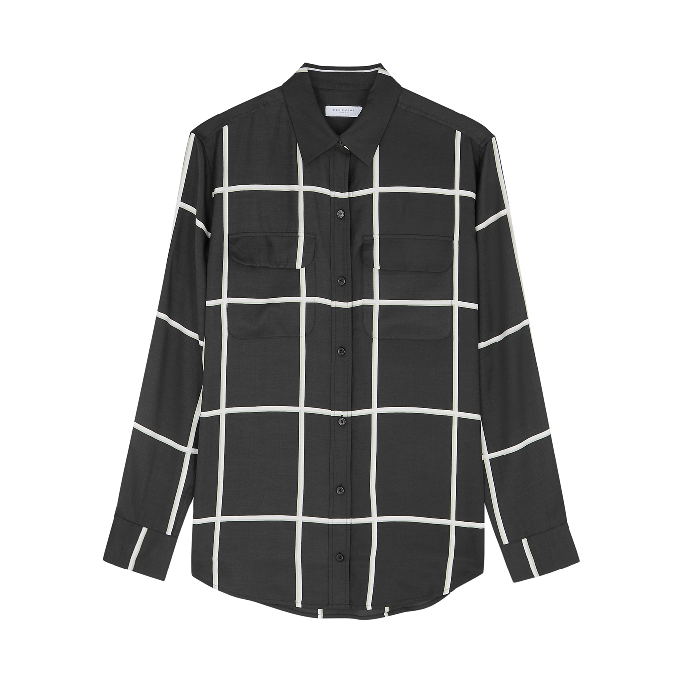 Equipment Signature Checked Washed Satin Shirt In Black