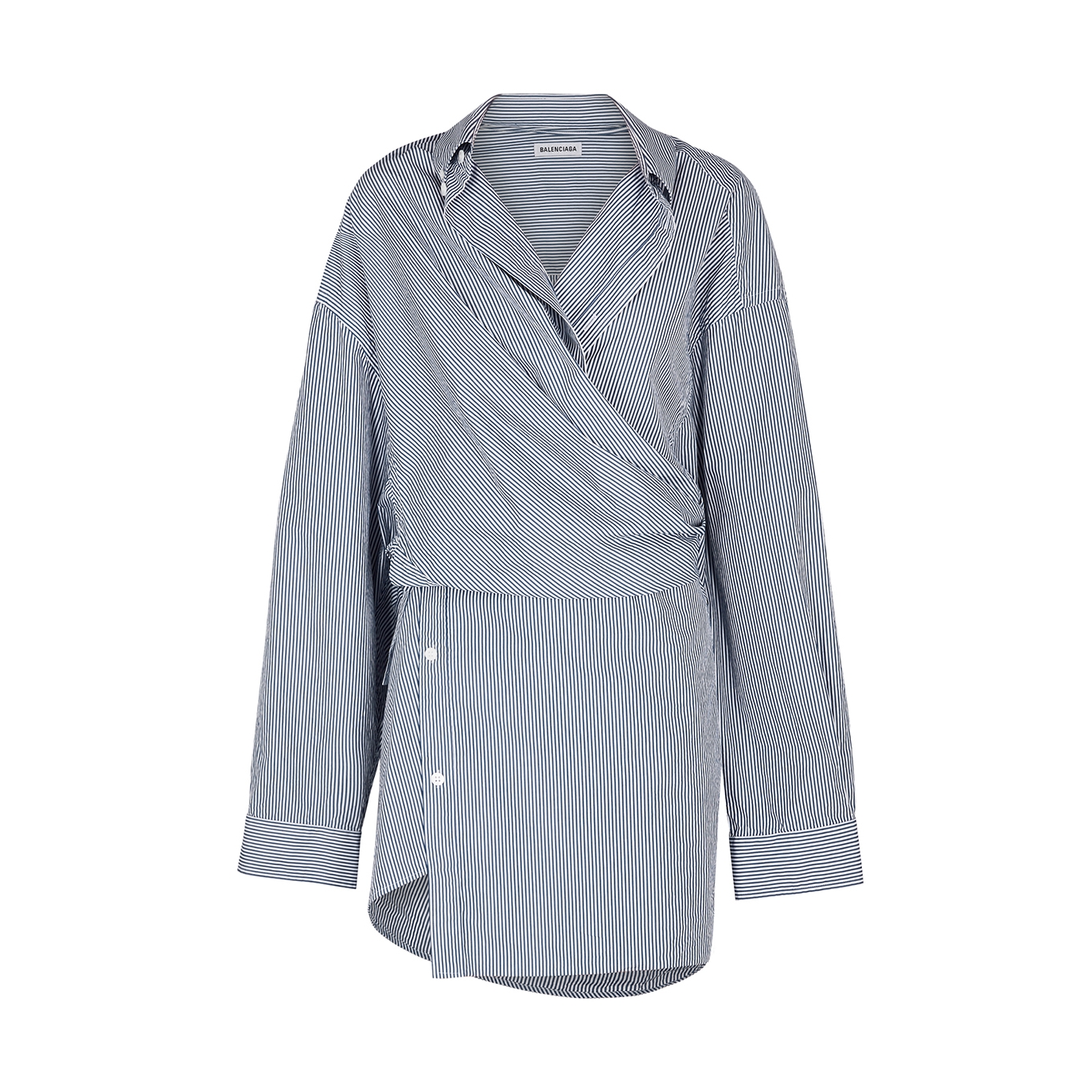 Balenciaga Striped Wrap-effect Cotton Shirt Dress - Blue/White - 10