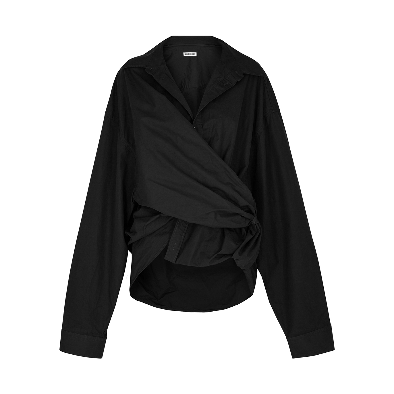 Balenciaga Black Wrap-effect Cotton-poplin Shirt